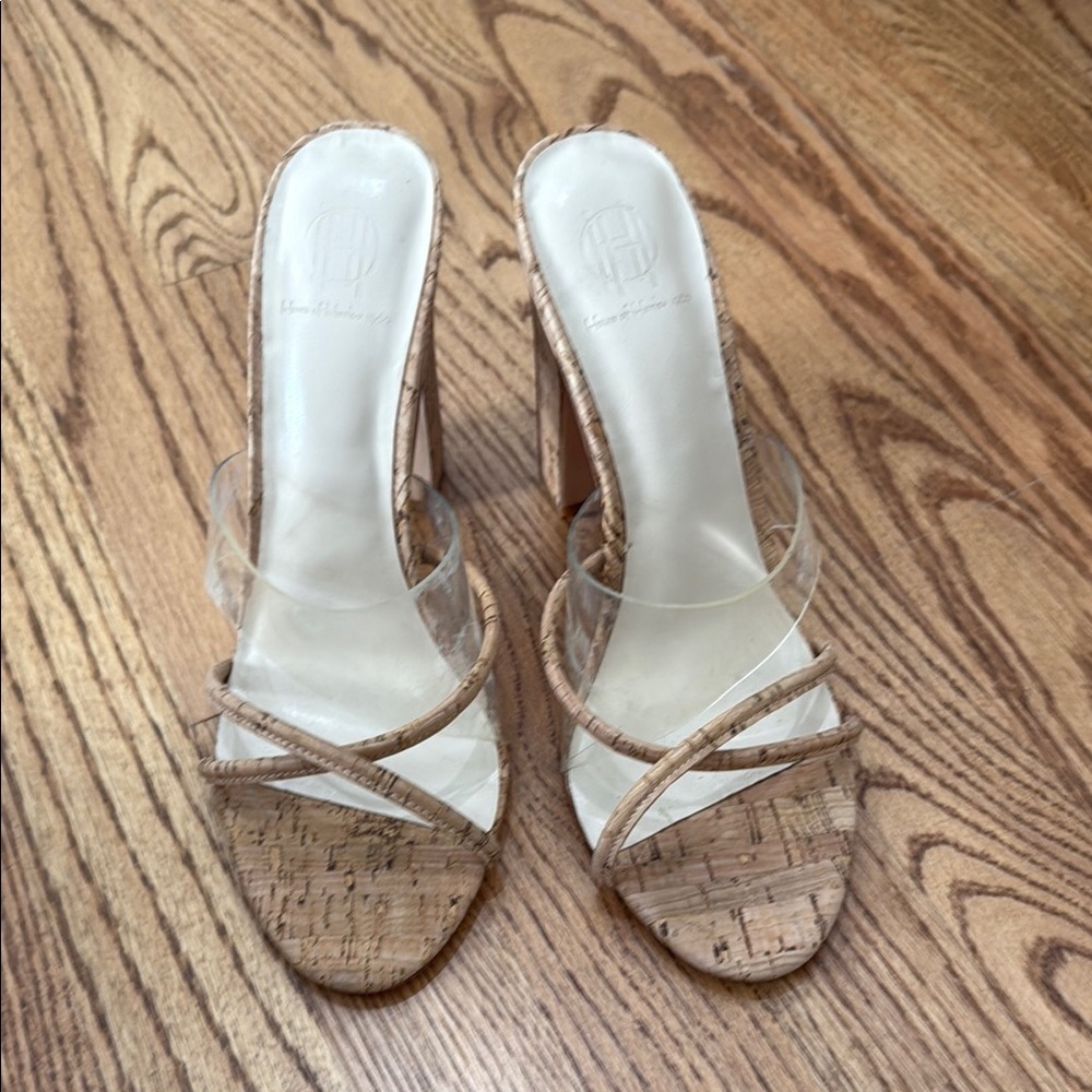 Never worn Elegant Tan Cork Heeled Sandals house of Harlow size 10